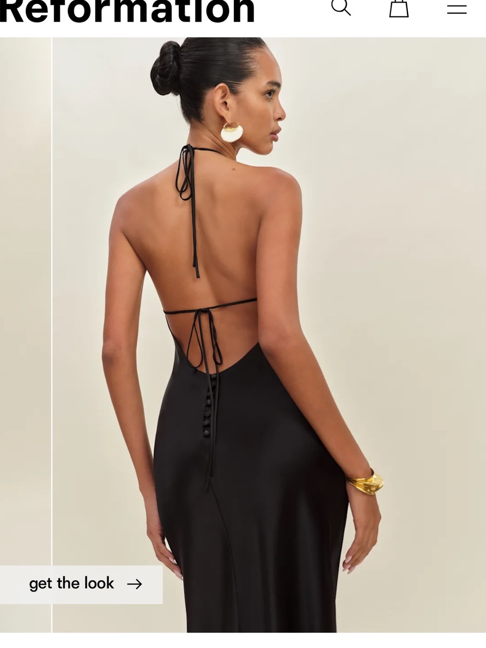 Reformation Black Backless Halter Slip Dress with Tie Details
